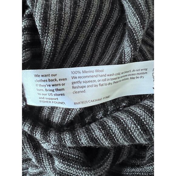 Eileen Fisher Tunic Top L Gray Black Stripe Knit Merino Wool Lightweight Sweater - Picture 7 of 9